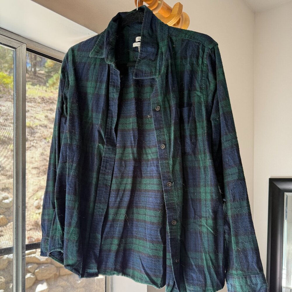 LL BEAN | Blue and Green Plaid Flannel, 100% Cotton, Size Medium